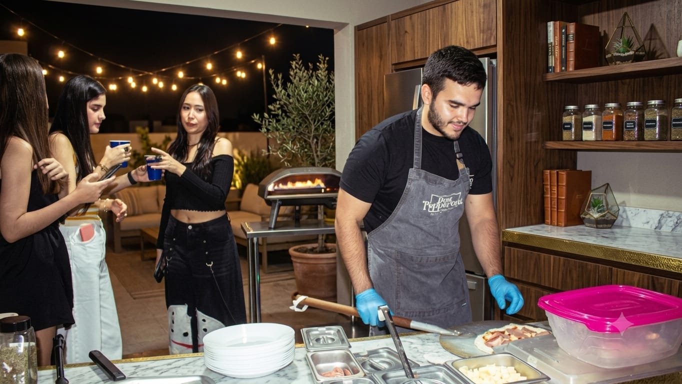 Asistentes cocinando en vivo